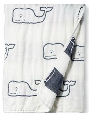 Vineyard Vines White and Navy Whale Muslin Swaddle blankets NWT